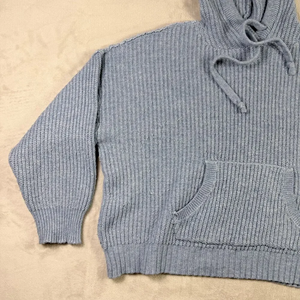 American Eagle Women’s Light Blue Chunky Knit Hooded Sweater Size L Relaxed